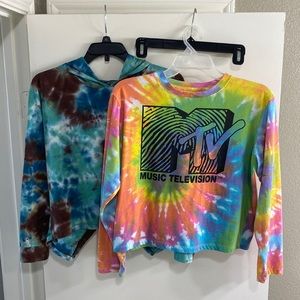 Earthbound Trading Co. Tie-dye Cropped Hoodie AND MTV Cropped Tie-dye Shirt